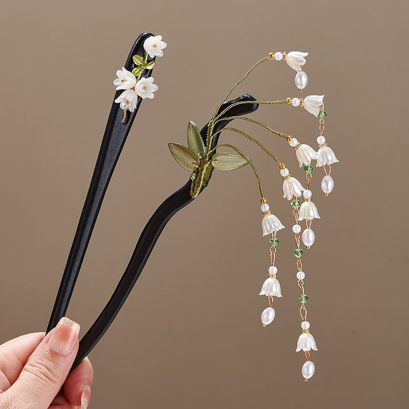 Supply Florist - スズランの花の葉模造パールロングフリンジアクリルヘアスティック女性用ヴィンテージヘアピンヘアアクセサリー