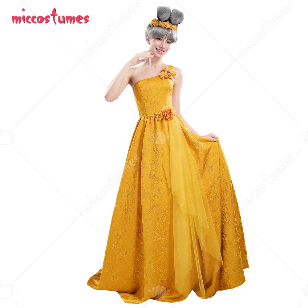 Supply Florist - 【出荷準備完了】Miccostumes 女性用ウサギコスプレガウンドレス イエローコスプレドレス 耳付きヘアバンドと花のヘアアクセサリー付き