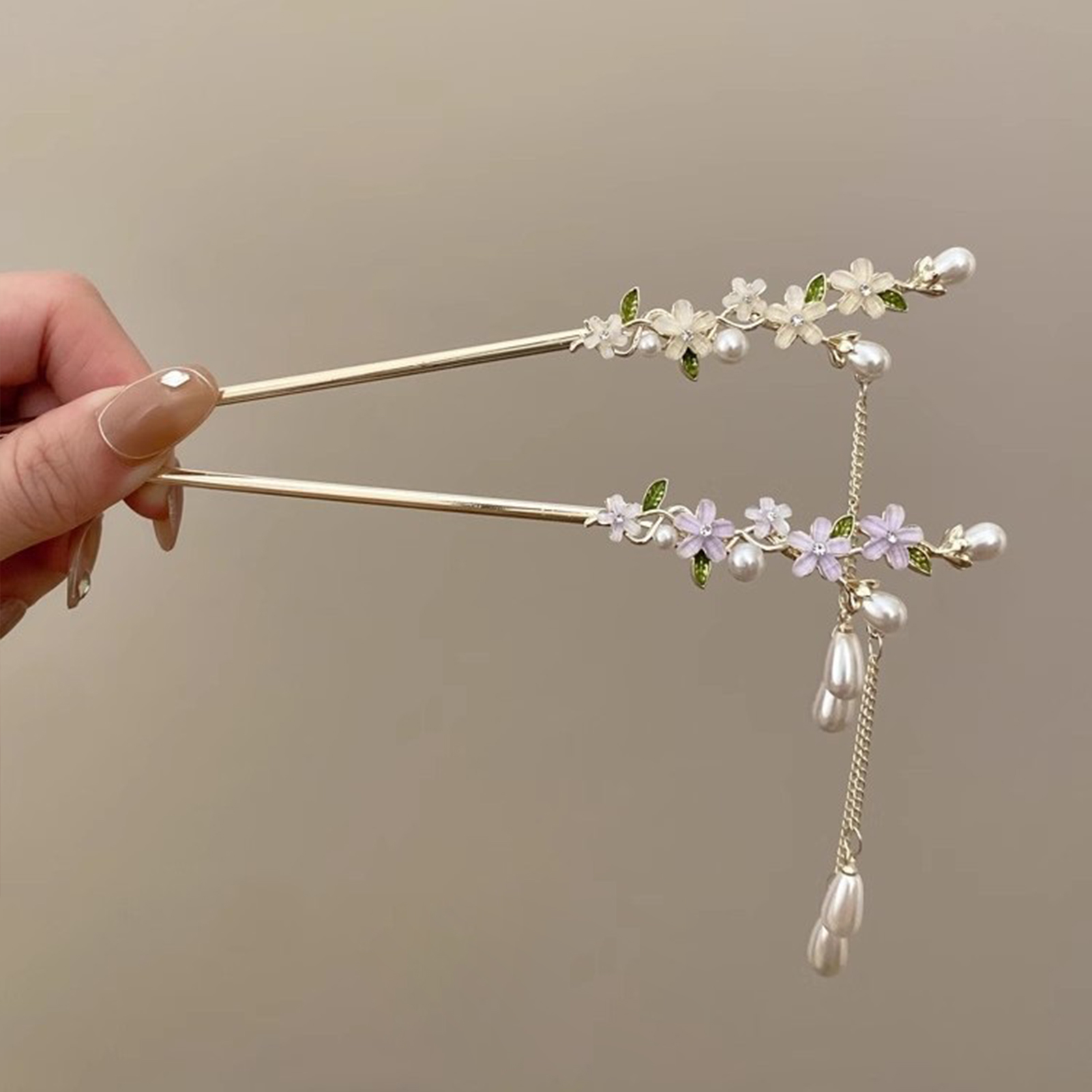 Supply Florist - 安全に固定できるヘアスティック、結婚式の伝統的な中国風の花と真珠のヘアピン、レトロなタッセルヘアアクセサリー